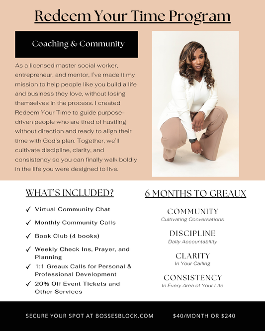 Redeem Your Time 6 Month Program 1 Time Purchase